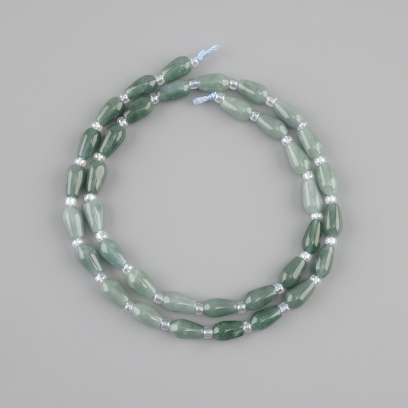 Mărgele Jadit picătură, diametrul 8×5 mm ±, mărgele de 3 mm ±, lungime 38 cm ±