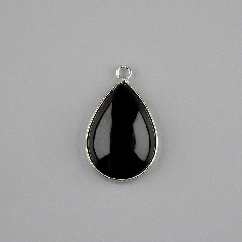 Pandantiv din agată neagră în montură argintie ~ 33×17 mm+