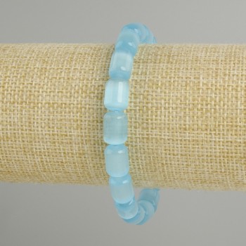 Brățară cu mărgele ochi de pisică albastre cilindrice, diametru 11×8 mm, lungime 18 cm, elastică