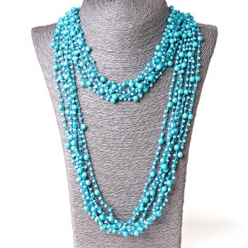 ( 140 cm ) Colier păianjen cu pandante rotunde, albastru deschis