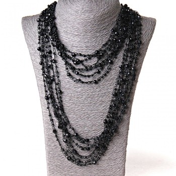 ( 140 cm ) Colier păianjen cu pandantive rotunde negre