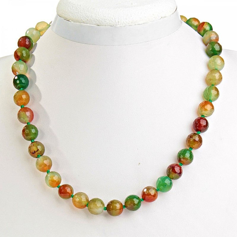 Colier din agat brazilian, bile de 10 mm, cu tăietură facetată, lungime 44 cm