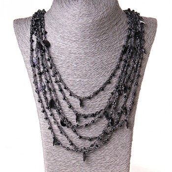 Colier păianjen cu pandantive ovale negre, lungime 70 cm