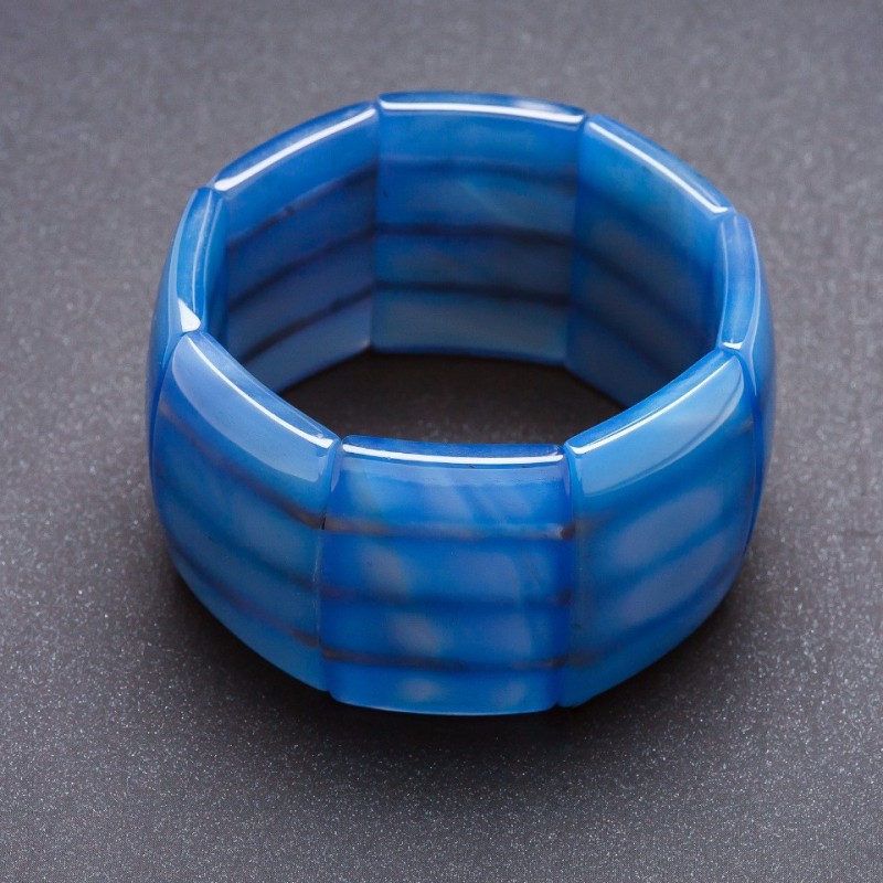 Brățară Elit Agat albastru pe elastic, verigi dreptunghiulare «lanț» 4x2, 8 cm