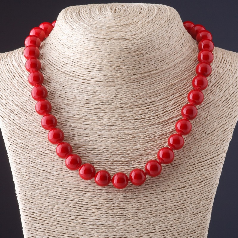 Colier din coral (presat) – mărgele netede de 12,5 mm, lungime 45 cm