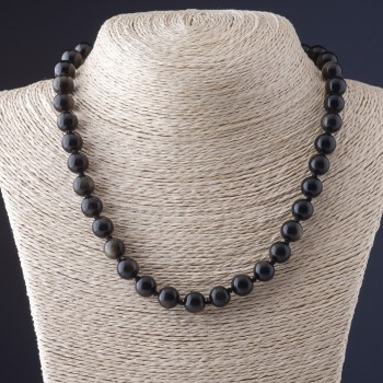Colier din obsidian solar, mărgele rotunde, diametrul de 10 mm, lungime 45 cm