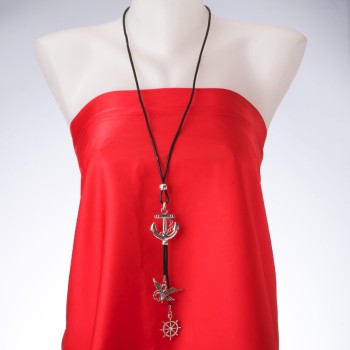 Pandantiv pe șnur lung, Ancoră, lungime 85 cm