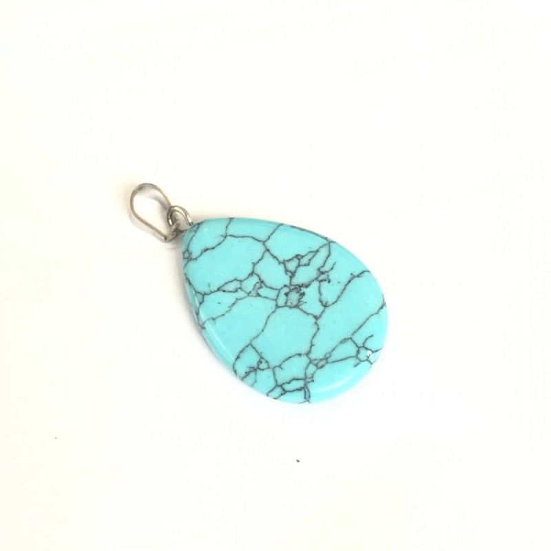 Pandantiv în formă de lacrimă, piatră turcoaz verde (presat) 2,5×1,8 cm