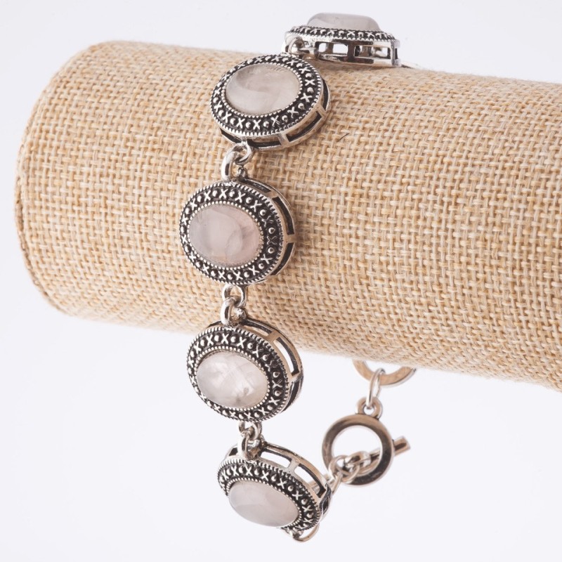 Reducere: Brățară cu cuarț roz, montură în formă de «punct-cruce», piatră ovală 22×18 mm, 7 buc., lungime 20–22 cm