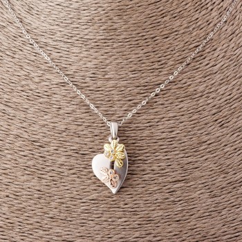 Pandantiv Inimă cu flori pe lanț de ancoră, lungime 52 cm, diametru 2,5×1,7 cm, metal argintiu mat