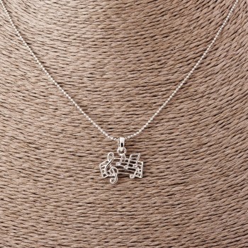 Pandantiv cu portativ muzical pe lanț de tip monedă, lungime 52 cm, diametru 2×1,5 cm, metal argintiu