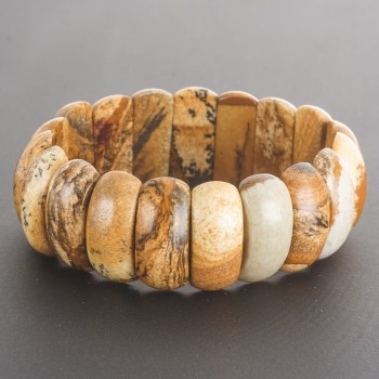 Brățară din jasper peisaj pe elastic, cu zale dreptunghiulare 2,5 x 1,2 cm