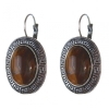 Reducere. Cercei cu ochi de tigru în ramă grecă, piatră ovală 2,3×2,8 cm, lungime 4 cm