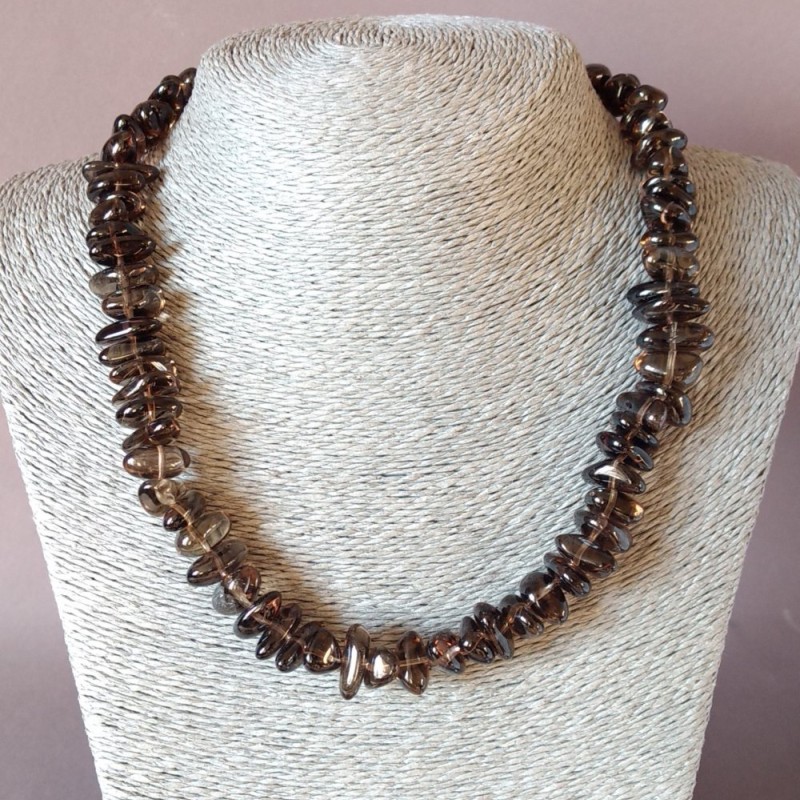 Colier din topaz fumuriu natural, mărgele rotunjite în formă de fluture, lungime 45 cm, diametru 10 mm (+/-)