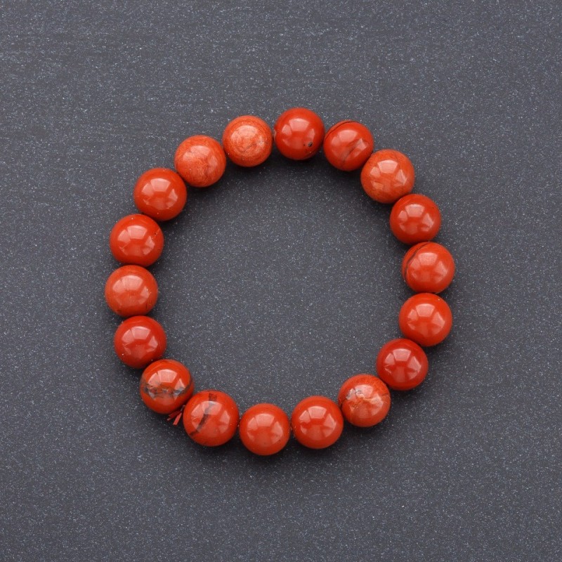 Brățară pe elastic, piatră naturală jasper roșu, mărgele netede, diametrul de 10 mm