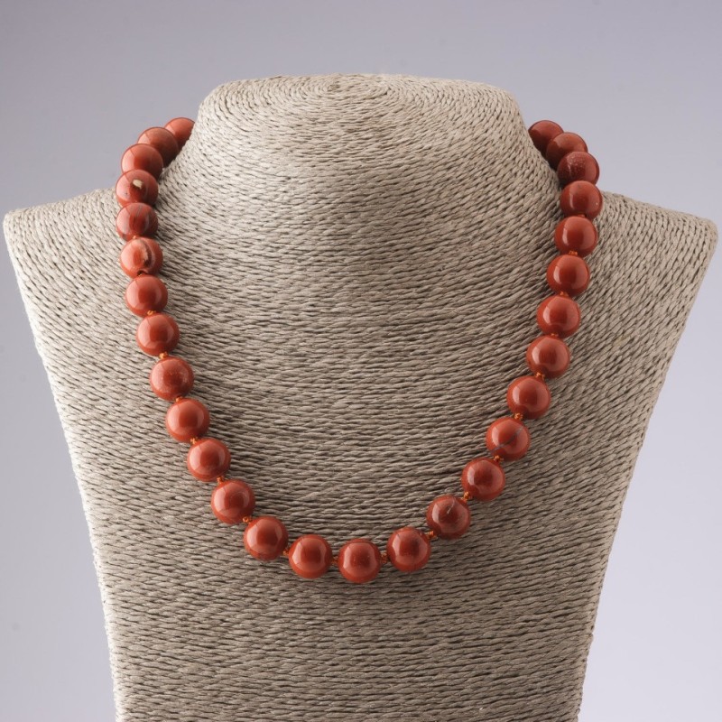 Colier din jasper roșu, mărgele netede, diametrul de 12 mm, lungime 50 cm