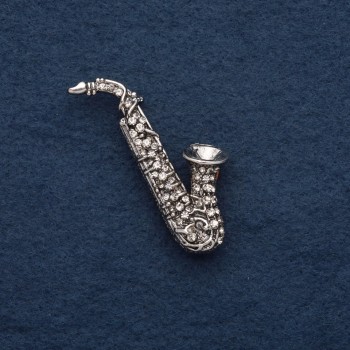 Broșă „Saxofon” 5×2 cm, metal gri