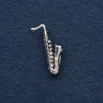 Broșă «Saxofon» 3×1 cm, culoare argint închis