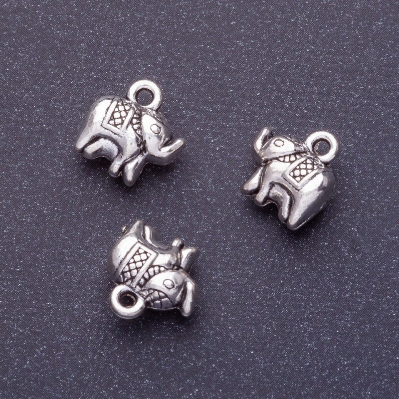 Pandantiv elefant, furnitură, lungime 11 mm, diametru 1–1,5 mm, culoare argintiu, finisaj 20 g ± 11 buc.