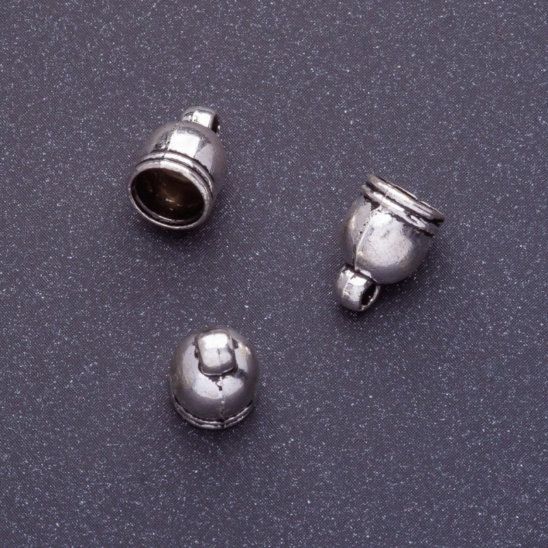Cap terminal pentru bijuterii, lungime 11×7,5 mm, diametru d2 = 5 mm, d3 = 1,5 mm, culoare argintiu, finisaj lucios. Ambalare 20 g ± 25 bucăți