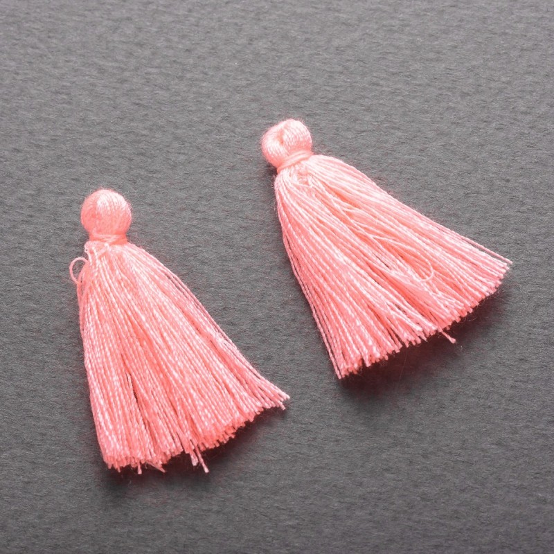 Ciucuri mini roz din bumbac, pereche, lungime 3 cm, diametru 5 mm
