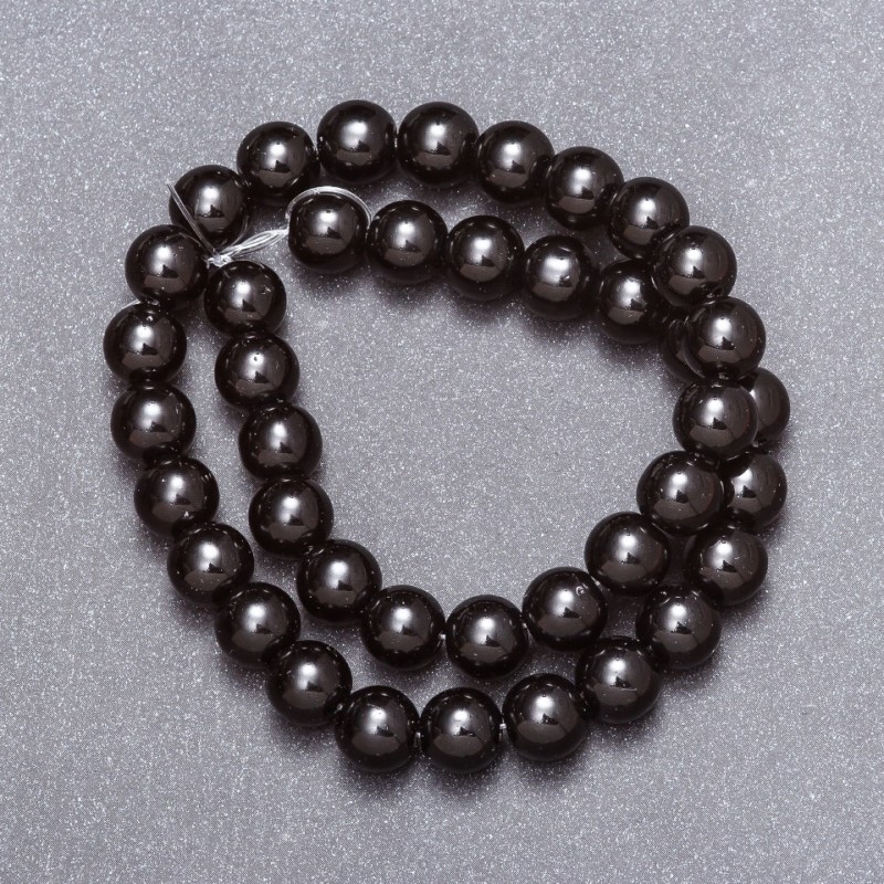 Mărgele negre de agat (presate), sferice, diametrul de 10 mm, lungimea 37 cm