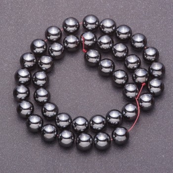 Mărgele din hematit natural pe fir, bile netede, diametrul 10 mm, lungime de 38 cm