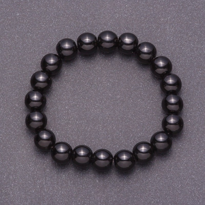 Brățară din agat negru natural (presat) cu mărgele netede, diametrul 10 mm, pe elastic, circumferința 18 cm