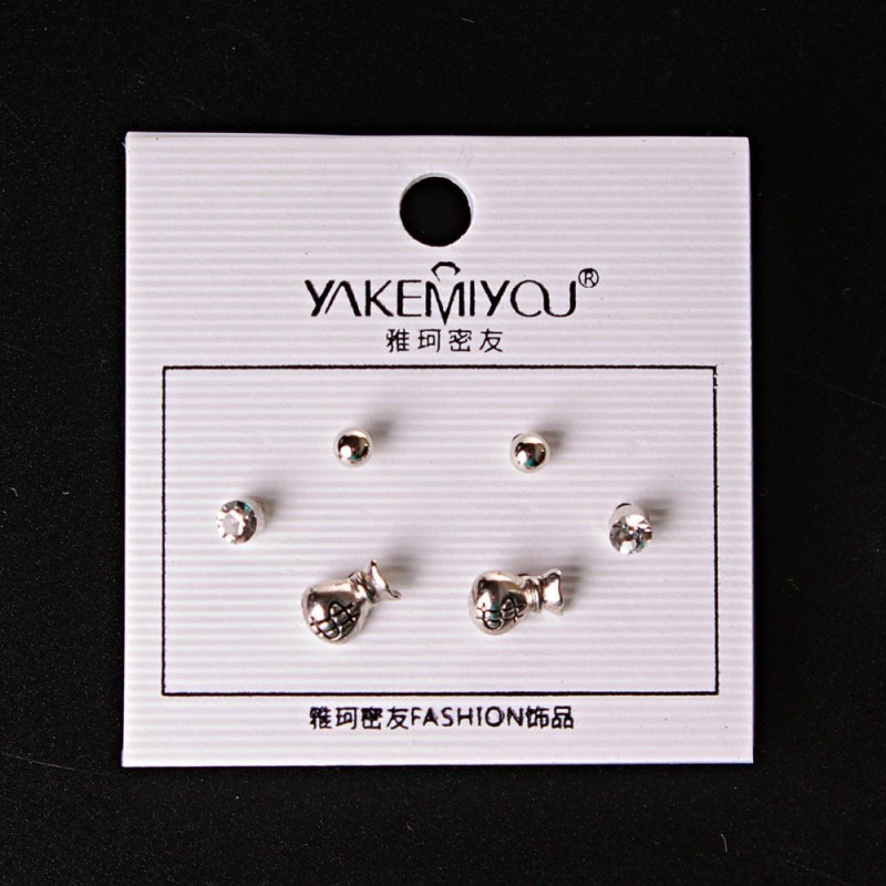 ( 5 mm ) Cercei «Saci de bani» cu strasuri Silver