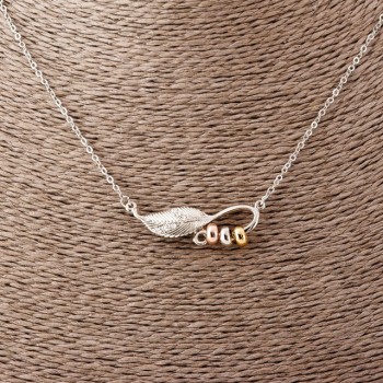 Pandantiv Frunză pe lanț ancoră, lungime 52 cm, diametru 2×1,7 cm, metal argintiu