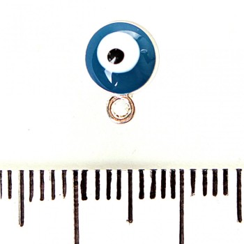 Furnitură Pandantiv Hamsa, albastru închis, metal argintiu, diametru 6 mm, pachet 12 buc