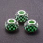 Mărgea Pandora verde, model șah-mat, din plastic, diametrul mărgelei 13 mm, diametrul găurii 5 mm, pachet 11 buc