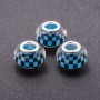 Mărgea Pandora albastră cu model șah-mat, din plastic, diametrul 13 mm, gaura de 5 mm, set de 11 buc.