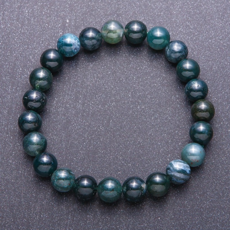 Brățară din piatră naturală: agat mușchi, mărgele netede, diametrul 8 mm, pe elastic