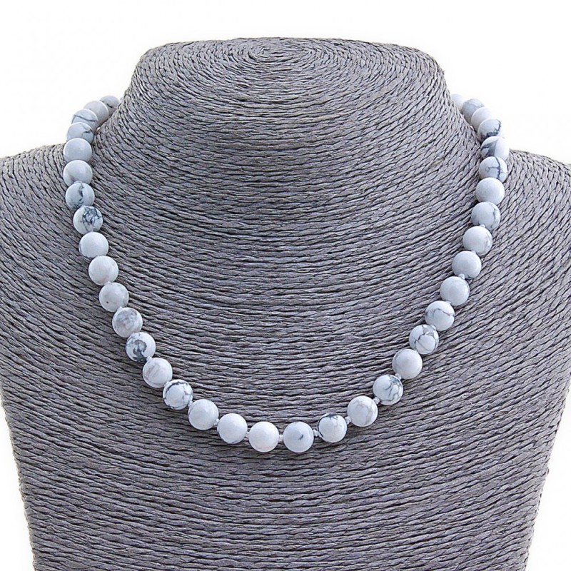 Colier Kaholong, piatră naturală, mărgele de 8 mm, lungime 45 cm+
