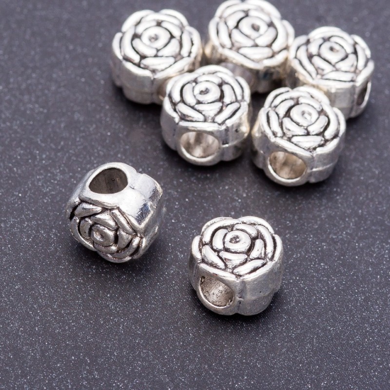 Furnitură mărgea «Trandafir» inserție Pandora, diametru 11×8 mm, lungime 9 mm, gaură de 5 mm, ambalare 20 g, 7 buc