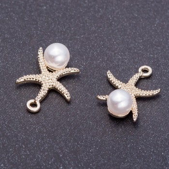 Furnitură pandantiv „Steaua de mare” „argint lămâie”, diametrul 16 mm, L2 mm, gaură Ø, 5 mm fațetat, 7 buc