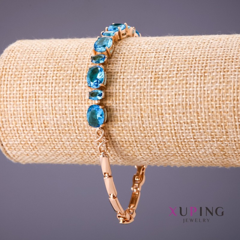 Brățară Xuping cu pietre albastre, lungime 18-20 cm, grosime 4-7 mm, culoare aurie