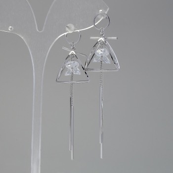 Cercei „Itaolyao” Piramide din cristale, diametru 20 mm, lungime 55 mm, culoare argintiu