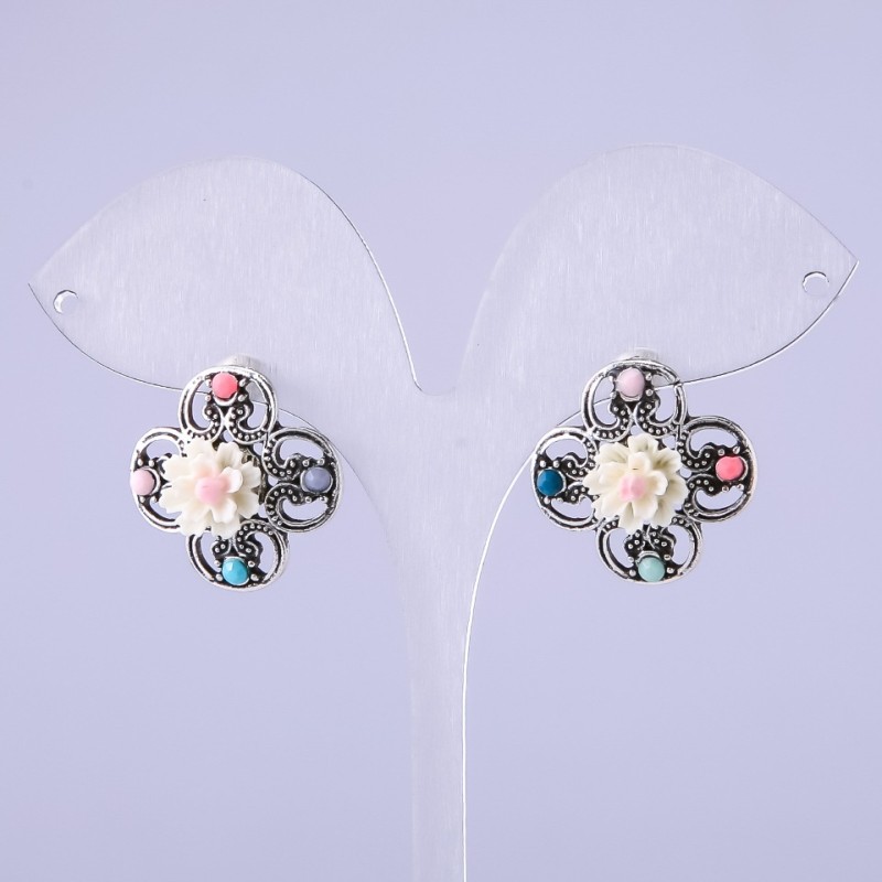 Cercei "Asteri" albi, diametru 22 mm