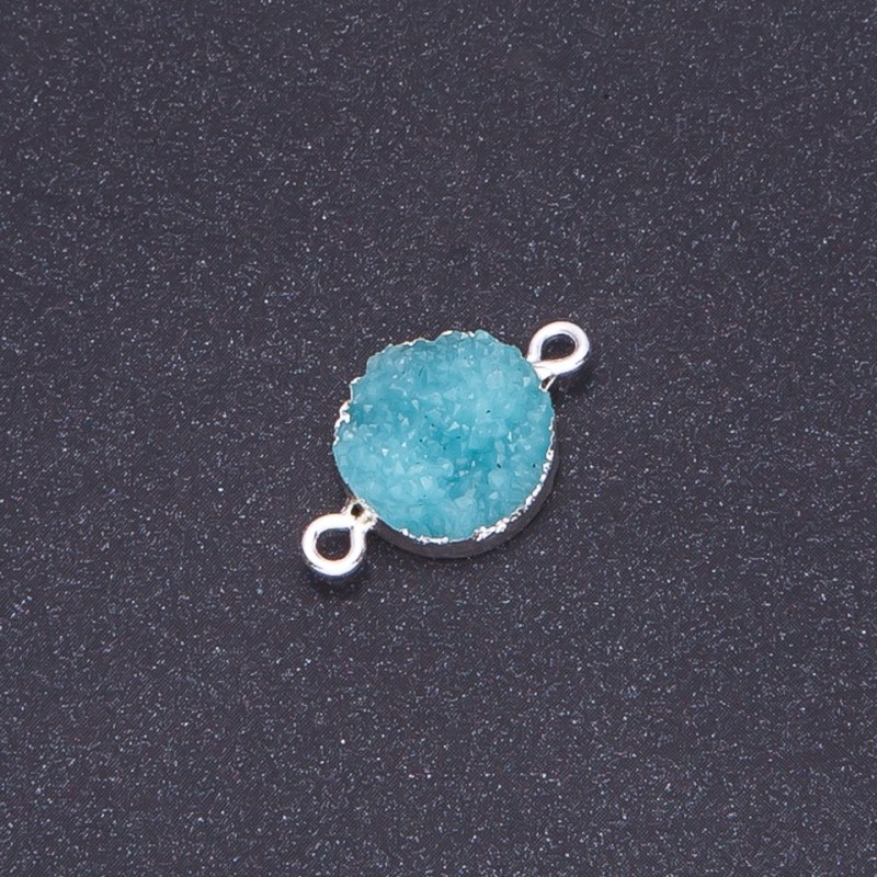 Conector turcoaz deschis „Druza” acrilic argintiu, diametrul 14 mm, lungime 3 mm
