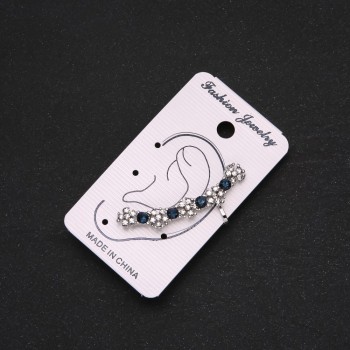 Cercei cu clips pentru urechi argintii, cu strasuri albastre și flori albe