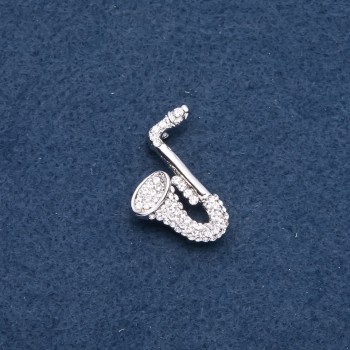 Broșă din seria muzicală «Saxofon» 28x25 mm, culoare metalică argintiu