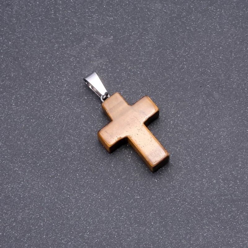 Pandantiv Cruce, piatră ochi de tigru 25×18 mm