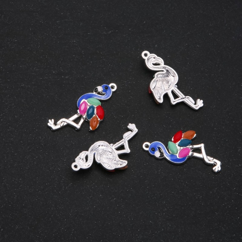 Pandantiv «Flamingo» email albastru, gât 30×14 mm, set de 4 bucăți