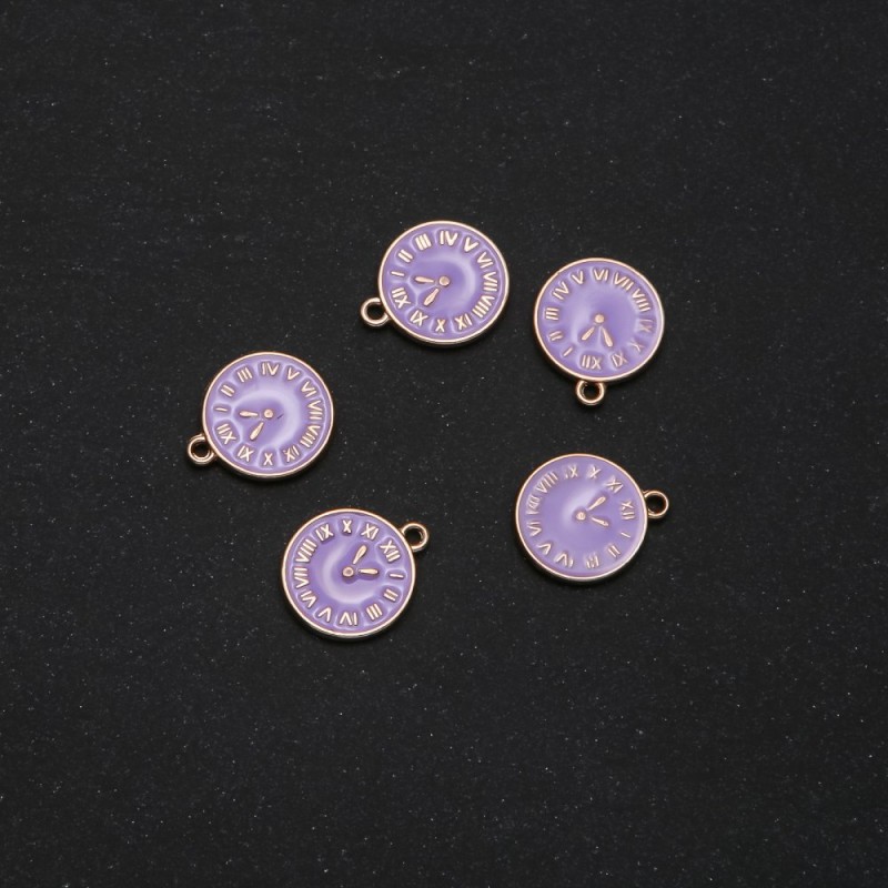 Pandantiv Ceasuri email lavandă 14×17mm, set 5 bucăți