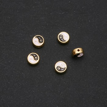 Furnitură Inserție Yin Yang 9x4 mm, ambalaj de 5 bucăți, metal galben