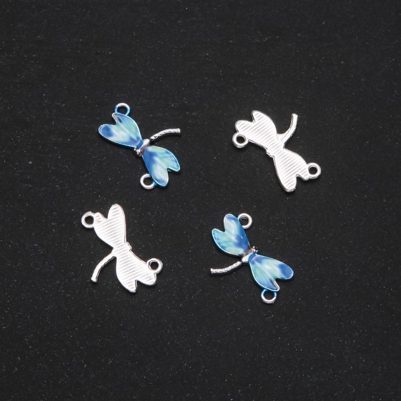 Conector – libelulă, email albastru deschis, 22x16 mm, set de 4 bucăți