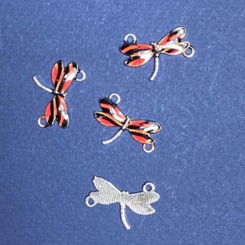 Conector Libelulă email negru-roșu, 22x16 mm, set de 4 buc.