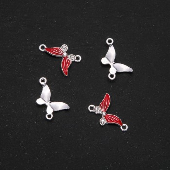 Furnitură conector Fluture email roșu 24×12 mm, set de 4 bucăți